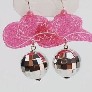 Pink Glitter Cowboy Hat Earrings
